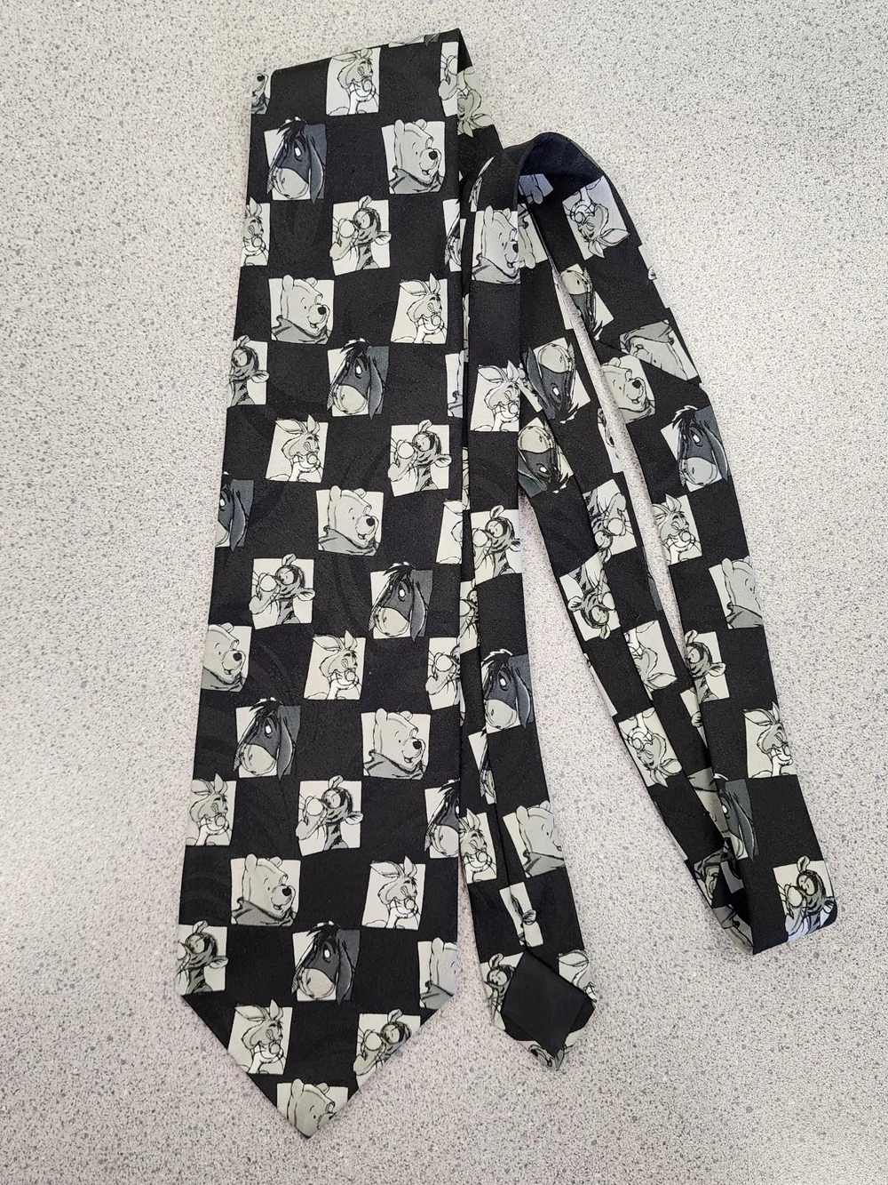 Vintage Disney Winnie the Pooh Black Graphic Sketch Necktie / Silk Tie